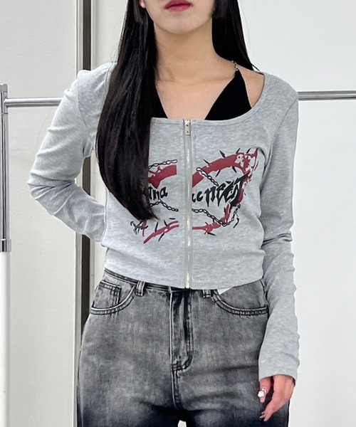 Figments(フィグメンツ)の「フロントZIPキャミセットトップス(Tシャツ/カットソー・レディース・グレー/ブラック・FREE)」の15枚目の写真