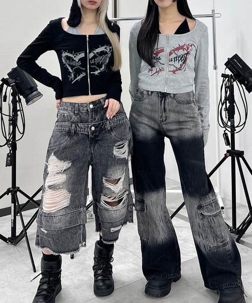 Figments(フィグメンツ)の「フロントZIPキャミセットトップス(Tシャツ/カットソー・レディース・グレー/ブラック・FREE)」の11枚目の写真