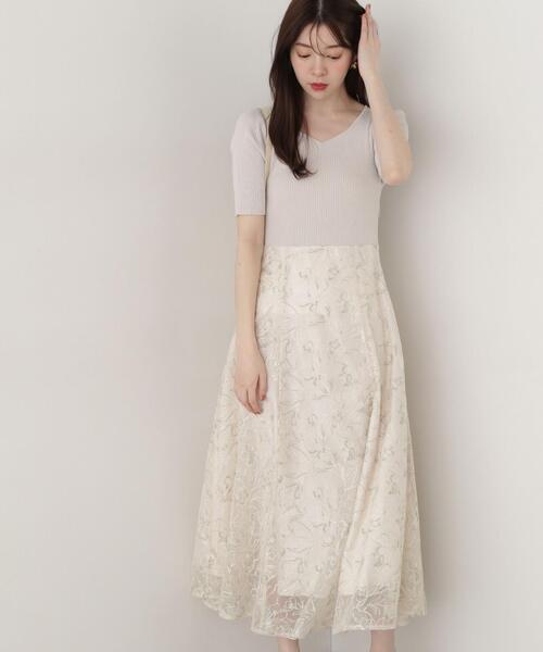 PROPORTION BODY DRESSING（プロポーションボディドレッシング）の「チュールフラワーニットドッキングワンピース / 1215140304（ワンピース・レディース・グレー/グレー系その他・SMALL/MEDIUM）」の6枚目の写真