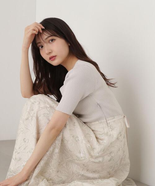 ホワイトフラワー装飾ワンピース、ニットボレロ、ブラウス、ベストの4点セットです❣ セール】チュールフラワーニットドッキングワンピース
