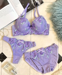 Absorle | 大花刺繍レース　ブラ&ショーツ&Tバック3点セット(ブラ&ショーツ)