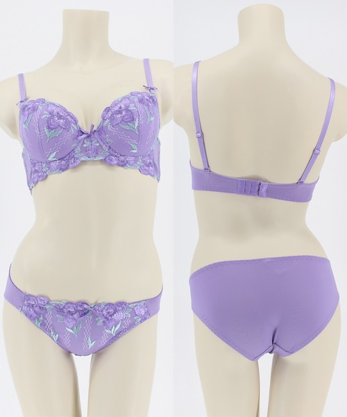 Absorle（アブソール）の「大花刺繍レース　ブラ&ショーツ&Tバック3点セット（ブラ&ショーツ・レディース・ホワイト/イエロー/パープル・B65/B70/B75/C65/C70/C75/D65/D70/D75/E65/E70/E75/F65/F70/F75）」の5枚目の写真