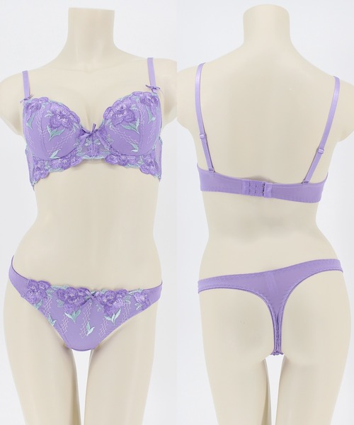 Absorle（アブソール）の「大花刺繍レース　ブラ&ショーツ&Tバック3点セット（ブラ&ショーツ・レディース・ホワイト/イエロー/パープル・B65/B70/B75/C65/C70/C75/D65/D70/D75/E65/E70/E75/F65/F70/F75）」の4枚目の写真