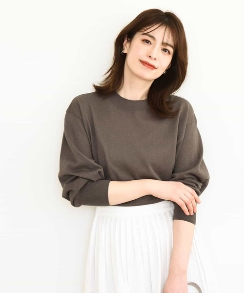MK MICHEL KLEIN（エムケーミッシェルクラン）の「モックネックニットプルオーバー/洗える（ニット/セーター・レディース・グレー/クリーム/ホワイト/オレンジ・38）」の3枚目の写真