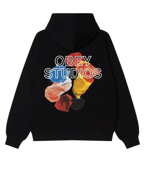 OBEY（オベイ）の「OBEY OBEY STUDIOS PALETTE（オベイ スタジオ パレット プルオーバー）（パーカー・メンズ・ベージュ系/ブラック・MEDIUM/LARGE/X-LARGE）」の2枚目の写真