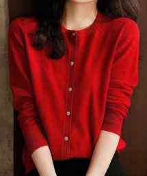 Forcement（フォースメント）の「【もちもち高見え】上品＆柔らか着心地　金ボタンUネック大人ニットカーディガン（カーディガン/ボレロ）」