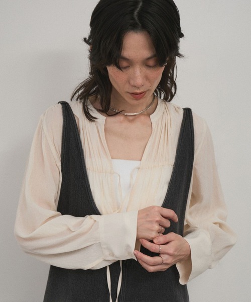 WEB限定】フロントリボンティアードギャザーブラウス（シャツ