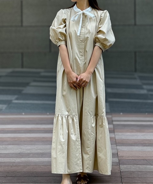 ST.ROONEY（セントルーニー）の「ボウタイティアードワンピース【低身長・小柄女性向け】（ワンピース・レディース・ブラック/ネイビー/ベージュ・XS）」の2枚目の写真