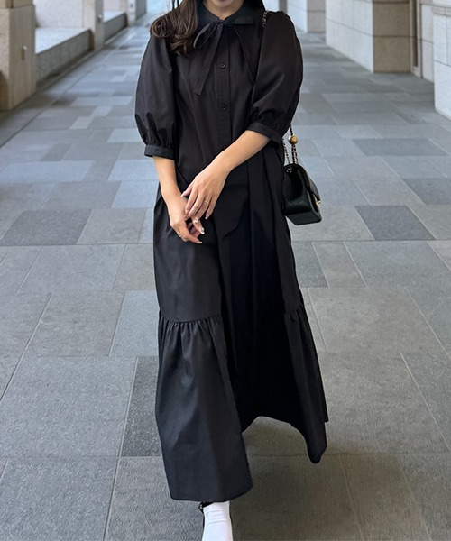ST.ROONEY（セントルーニー）の「ボウタイティアードワンピース【低身長・小柄女性向け】（ワンピース・レディース・ブラック/ネイビー/ベージュ・XS）」の4枚目の写真