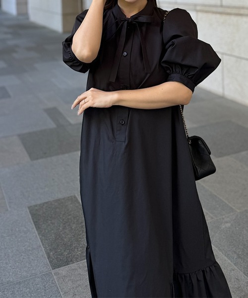 ST.ROONEY（セントルーニー）の「ボウタイティアードワンピース【低身長・小柄女性向け】（ワンピース・レディース・ブラック/ネイビー/ベージュ・XS）」の6枚目の写真