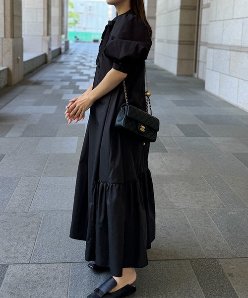 ST.ROONEY（セントルーニー）の「ボウタイティアードワンピース【低身長・小柄女性向け】（ワンピース・レディース・ブラック/ネイビー/ベージュ・XS）」の7枚目の写真