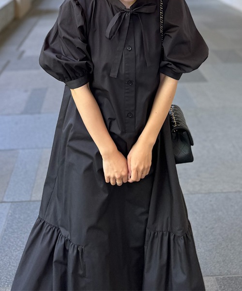 ST.ROONEY（セントルーニー）の「ボウタイティアードワンピース【低身長・小柄女性向け】（ワンピース・レディース・ブラック/ネイビー/ベージュ・XS）」の10枚目の写真