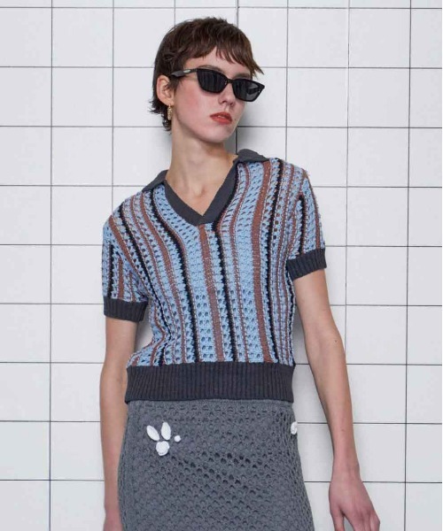 セール】Striped Knit Shirt/ストライプニットシャツ【MAISON