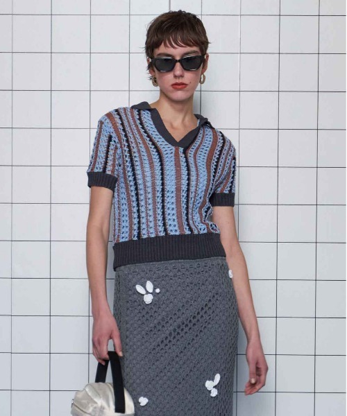 セール】Striped Knit Shirt/ストライプニットシャツ【MAISON