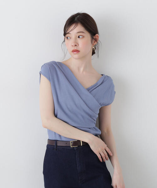 PROPORTION BODY DRESSING(プロポーションボディドレッシング)の「前後2wayアシメテレコ / 1215160404(Tシャツ/カットソー・レディース・ダークグレー/ホワイト/ブルー・FREE)」の2枚目の写真