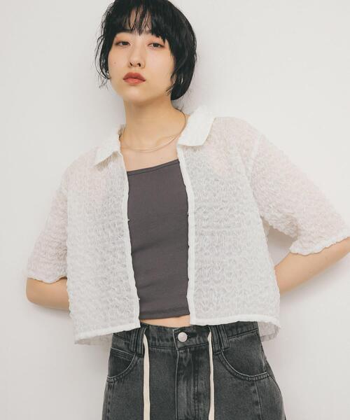 KBF（ケイビーエフ）の「ポップコーンクロップドシャツ（シャツ/ブラウス・レディース・ブルー/ブラック/オフホワイト・ONE）」の5枚目の写真