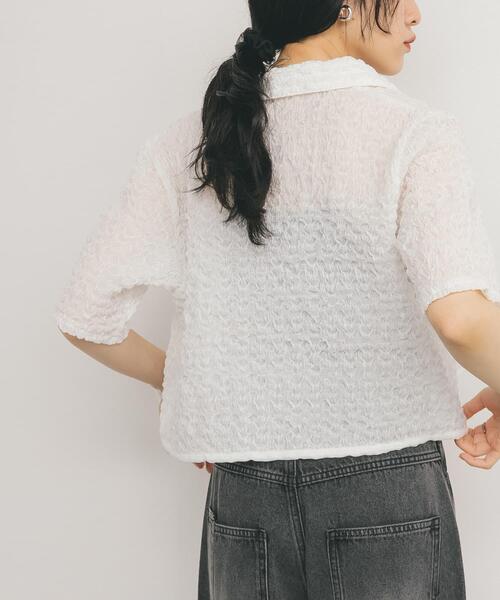 KBF（ケイビーエフ）の「ポップコーンクロップドシャツ（シャツ/ブラウス・レディース・ブルー/ブラック/オフホワイト・ONE）」の7枚目の写真