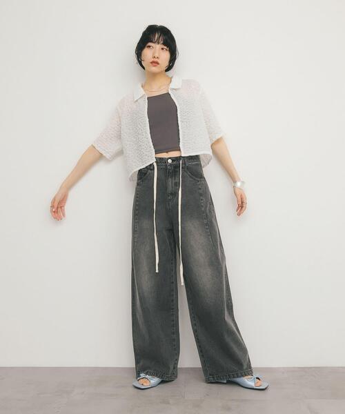 KBF（ケイビーエフ）の「ポップコーンクロップドシャツ（シャツ/ブラウス・レディース・ブルー/ブラック/オフホワイト・ONE）」の8枚目の写真