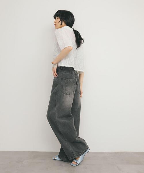 KBF（ケイビーエフ）の「ポップコーンクロップドシャツ（シャツ/ブラウス・レディース・ブルー/ブラック/オフホワイト・ONE）」の9枚目の写真