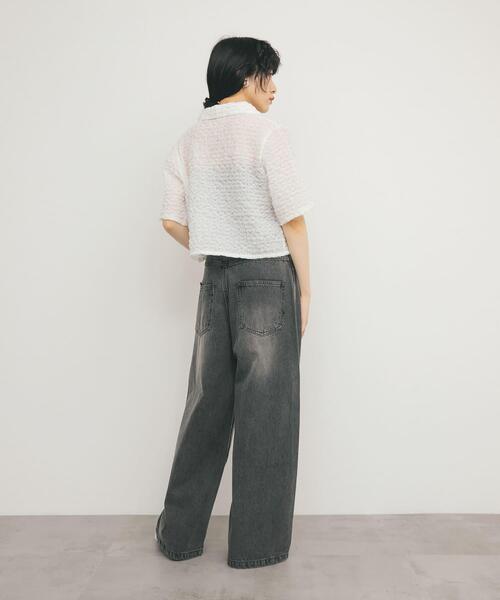 KBF（ケイビーエフ）の「ポップコーンクロップドシャツ（シャツ/ブラウス・レディース・ブルー/ブラック/オフホワイト・ONE）」の10枚目の写真