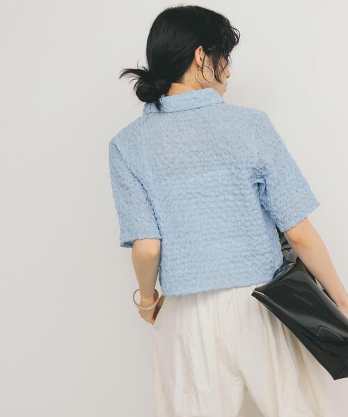 KBF（ケイビーエフ）の「ポップコーンクロップドシャツ（シャツ/ブラウス・レディース・ブルー/ブラック/オフホワイト・ONE）」の15枚目の写真