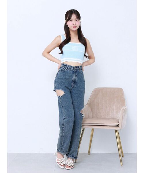 EATME（イートミー）の「EMロゴジャガードニットTOP（タンクトップ・レディース・ピンク/ブルー/オフホワイト/ブラック・FREE）」の8枚目の写真