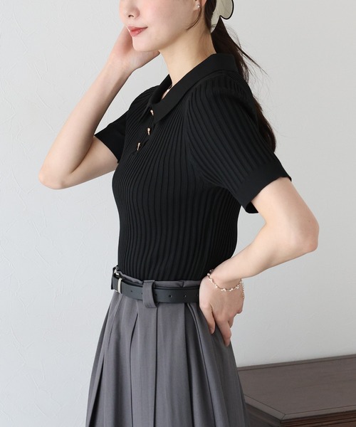 BLUEEAST（ブルーイースト）の「《お気に入り1.1万人突破！》リボンボタンポロ衿ニット（ニット/セーター・レディース・ブラック/オフホワイト/ピンク/ミント/ブラウン・MEDIUM）」の11枚目の写真