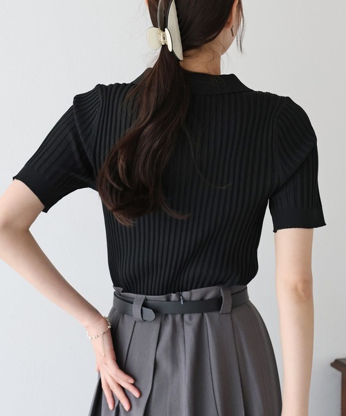 BLUEEAST（ブルーイースト）の「《お気に入り1.1万人突破！》リボンボタンポロ衿ニット（ニット/セーター・レディース・ブラック/オフホワイト/ピンク/ミント/ブラウン・MEDIUM）」の12枚目の写真