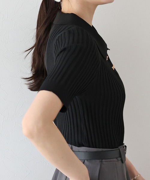 BLUEEAST（ブルーイースト）の「《お気に入り1.1万人突破！》リボンボタンポロ衿ニット（ニット/セーター・レディース・ブラック/オフホワイト/ピンク/ミント/ブラウン・MEDIUM）」の15枚目の写真