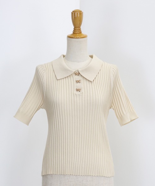 BLUEEAST（ブルーイースト）の「《お気に入り1.1万人突破！》リボンボタンポロ衿ニット（ニット/セーター・レディース・ブラック/オフホワイト/ピンク/ミント/ブラウン・MEDIUM）」の20枚目の写真