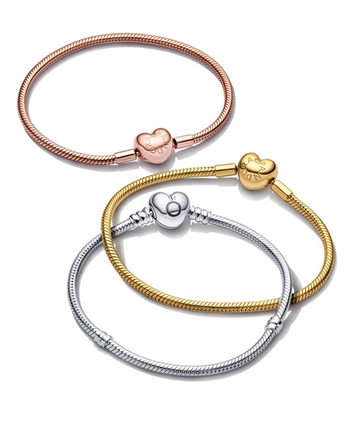 Pandora Moments ハート クラスプ スネーク チェーン ブレスレット