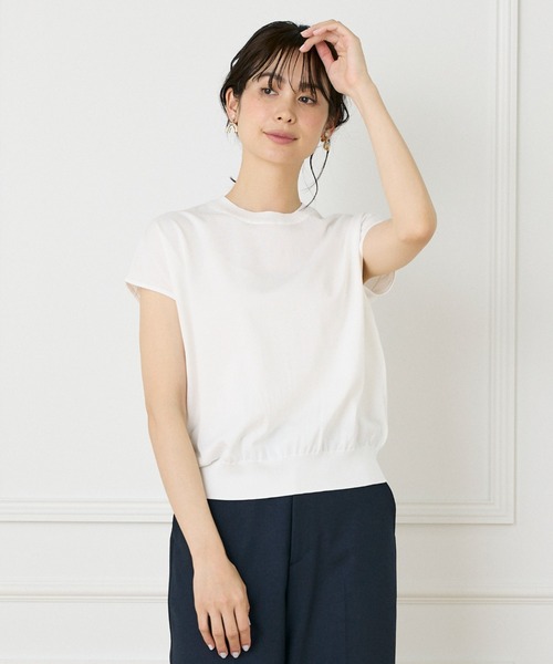 INED（イネド）の「1/28 Good Mood フレンチスリーブニットプルオーバー（ニット/セーター・レディース・カーキ/その他/オフホワイト/ネイビー/オレンジ・9号）」の2枚目の写真