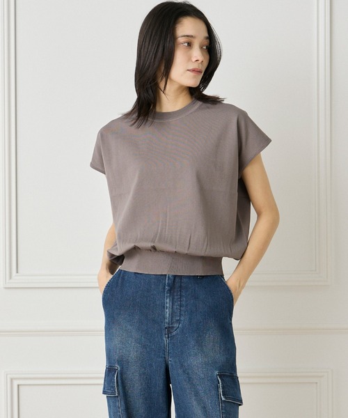 INED（イネド）の「1/28 Good Mood フレンチスリーブニットプルオーバー（ニット/セーター・レディース・カーキ/その他/オフホワイト/ネイビー/オレンジ・9号）」の3枚目の写真