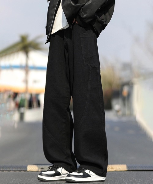 あんこ　Aパンツ　ブラック2 ワイドシルエットデニムパンツ（デニムパンツ）｜aimoha（アイモハ）の