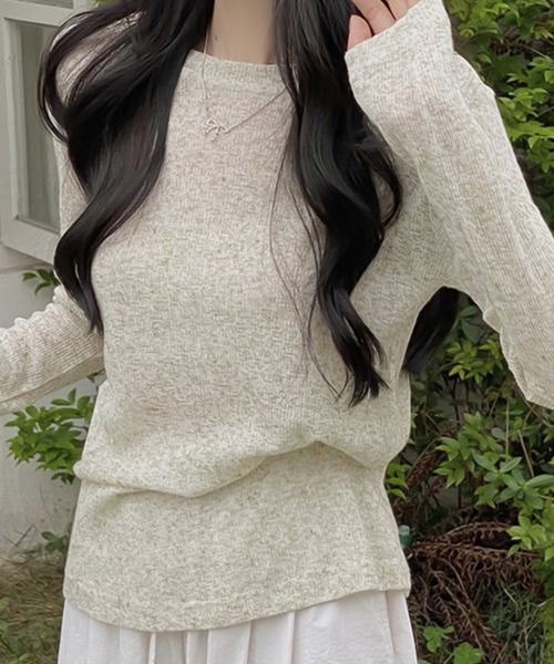Girly Doll(ガーリードール)の「シアーロングスリーブカットソー(Tシャツ/カットソー・レディース・ホワイト/ブラック/ベージュ/パープル/グレー/ライトグリーン/ピンク/ブルー/モカ/ピンクベージュ・F)」の6枚目の写真