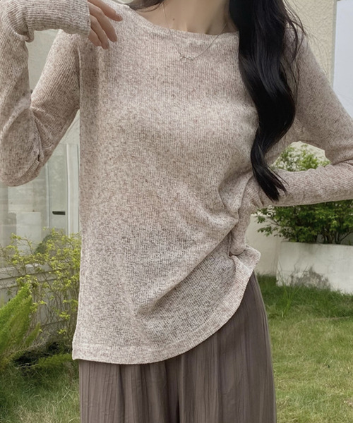 Girly Doll(ガーリードール)の「シアーロングスリーブカットソー(Tシャツ/カットソー・レディース・ホワイト/ブラック/ベージュ/パープル/グレー/ライトグリーン/ピンク/ブルー/モカ/ピンクベージュ・F)」の4枚目の写真
