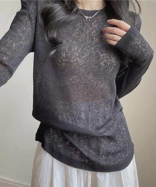Girly Doll(ガーリードール)の「シアーロングスリーブカットソー(Tシャツ/カットソー・レディース・ホワイト/ブラック/ベージュ/パープル/グレー/ライトグリーン/ピンク/ブルー/モカ/ピンクベージュ・F)」の17枚目の写真