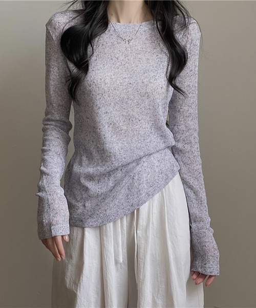 Girly Doll(ガーリードール)の「シアーロングスリーブカットソー(Tシャツ/カットソー・レディース・ホワイト/ブラック/ベージュ/パープル/グレー/ライトグリーン/ピンク/ブルー/モカ/ピンクベージュ・F)」の18枚目の写真