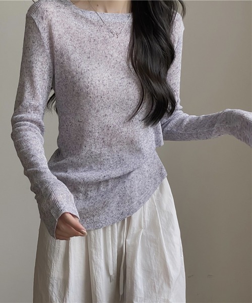 Girly Doll(ガーリードール)の「シアーロングスリーブカットソー(Tシャツ/カットソー・レディース・ホワイト/ブラック/ベージュ/パープル/グレー/ライトグリーン/ピンク/ブルー/モカ/ピンクベージュ・F)」の20枚目の写真