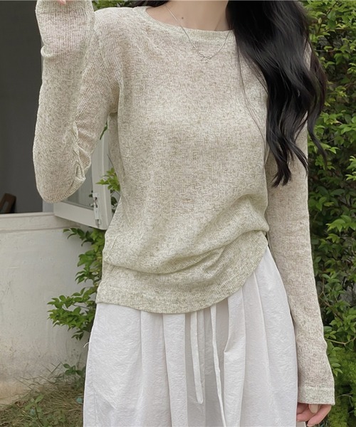 Girly Doll(ガーリードール)の「シアーロングスリーブカットソー(Tシャツ/カットソー・レディース・ホワイト/ブラック/ベージュ/パープル/グレー/ライトグリーン/ピンク/ブルー/モカ/ピンクベージュ・F)」の21枚目の写真