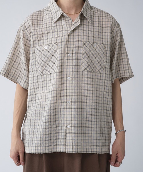 Adoon plain（アドーンプレーン）の「Seersucker Check Shirt / シアサッカーレギュラーチェックシャツ（シャツ/ブラウス・メンズ・ボルドー/ベージュ・LARGE/MEDIUM）」の12枚目の写真