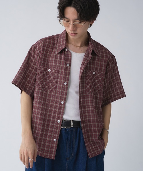 Adoon plain（アドーンプレーン）の「Seersucker Check Shirt / シアサッカーレギュラーチェックシャツ（シャツ/ブラウス・メンズ・ボルドー/ベージュ・LARGE/MEDIUM）」の18枚目の写真