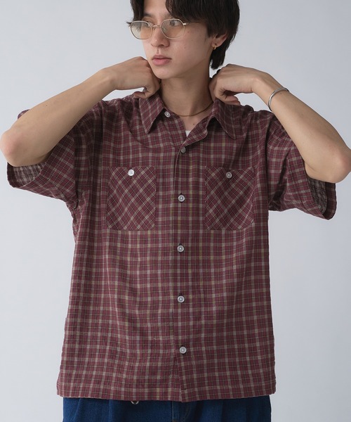 Adoon plain（アドーンプレーン）の「Seersucker Check Shirt / シアサッカーレギュラーチェックシャツ（シャツ/ブラウス・メンズ・ボルドー/ベージュ・LARGE/MEDIUM）」の17枚目の写真
