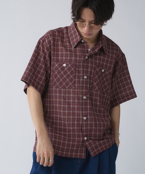 Adoon plain（アドーンプレーン）の「Seersucker Check Shirt / シアサッカーレギュラーチェックシャツ（シャツ/ブラウス・メンズ・ボルドー/ベージュ・LARGE/MEDIUM）」の19枚目の写真