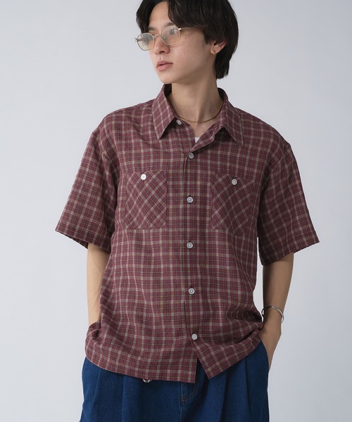 Adoon plain（アドーンプレーン）の「Seersucker Check Shirt / シアサッカーレギュラーチェックシャツ（シャツ/ブラウス・メンズ・ボルドー/ベージュ・LARGE/MEDIUM）」の21枚目の写真