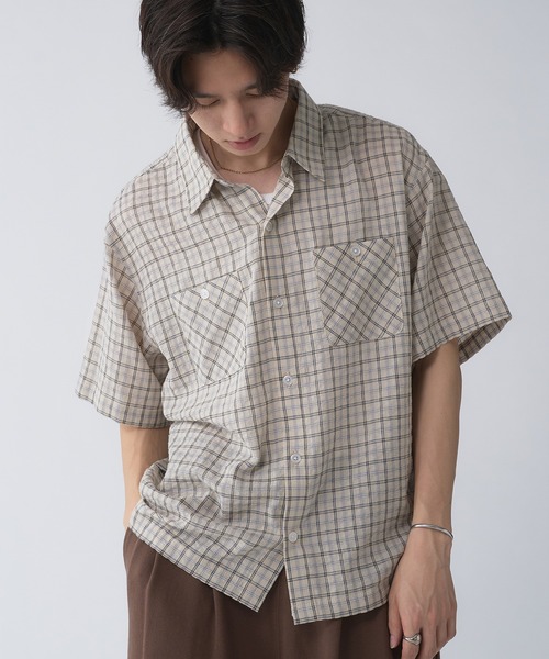 Adoon plain（アドーンプレーン）の「Seersucker Check Shirt / シアサッカーレギュラーチェックシャツ（シャツ/ブラウス・メンズ・ボルドー/ベージュ・LARGE/MEDIUM）」の9枚目の写真