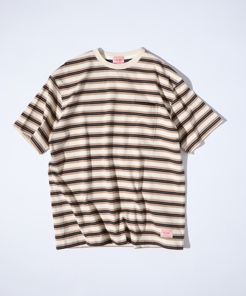 BIG MIKE(ビッグマイク)の「BIG MIKE マルチボーダー サングラスポケット コットン半袖TEEシャツ ポケットTシャツ(Tシャツ/カットソー・メンズ・ミント/チャコール/ナチュラル・M/L/XL)」の1枚目の写真