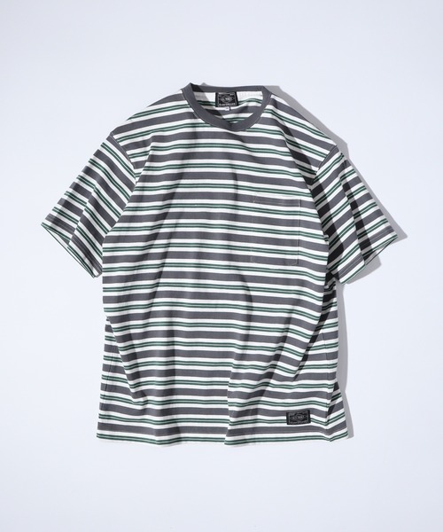 BIG MIKE(ビッグマイク)の「BIG MIKE マルチボーダー サングラスポケット コットン半袖TEEシャツ ポケットTシャツ(Tシャツ/カットソー・メンズ・ミント/チャコール/ナチュラル・M/L/XL)」の2枚目の写真