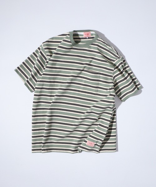BIG MIKE(ビッグマイク)の「BIG MIKE マルチボーダー サングラスポケット コットン半袖TEEシャツ ポケットTシャツ(Tシャツ/カットソー・メンズ・ミント/チャコール/ナチュラル・M/L/XL)」の3枚目の写真