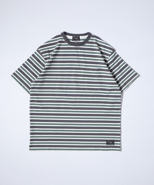 BIG MIKE(ビッグマイク)の「BIG MIKE マルチボーダー サングラスポケット コットン半袖TEEシャツ ポケットTシャツ(Tシャツ/カットソー・メンズ・ミント/チャコール/ナチュラル・M/L/XL)」の20枚目の写真